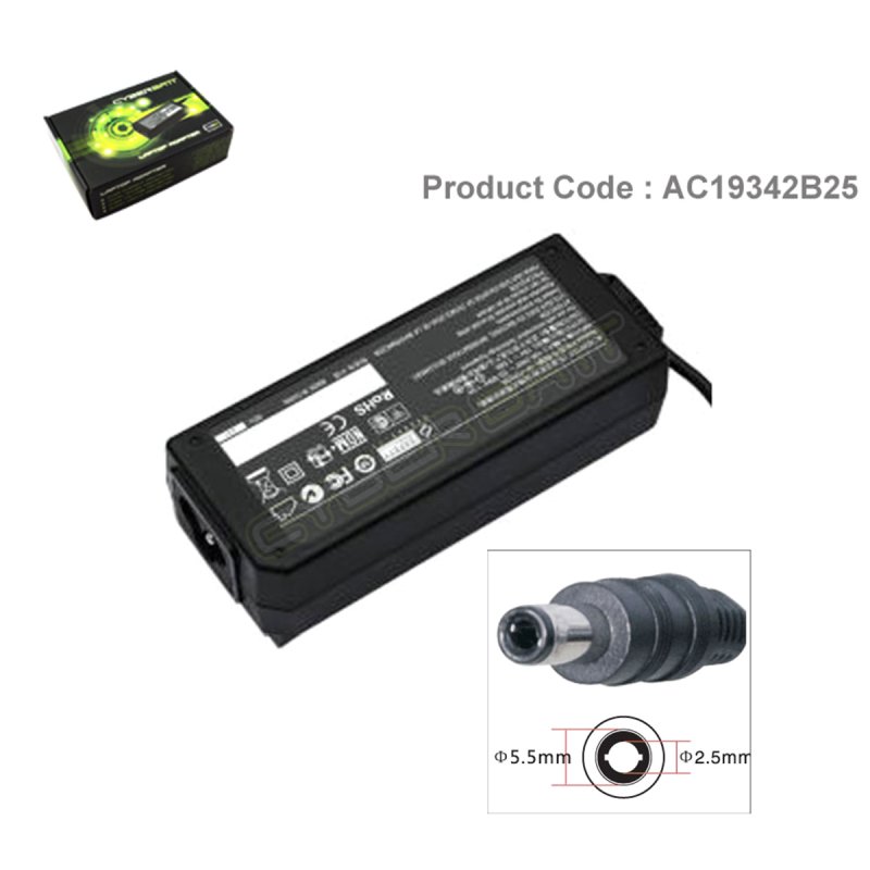 Adapter Asus 19.0V-3.42A : 65W (5.5*2.5*12 mm) Cyberbatt