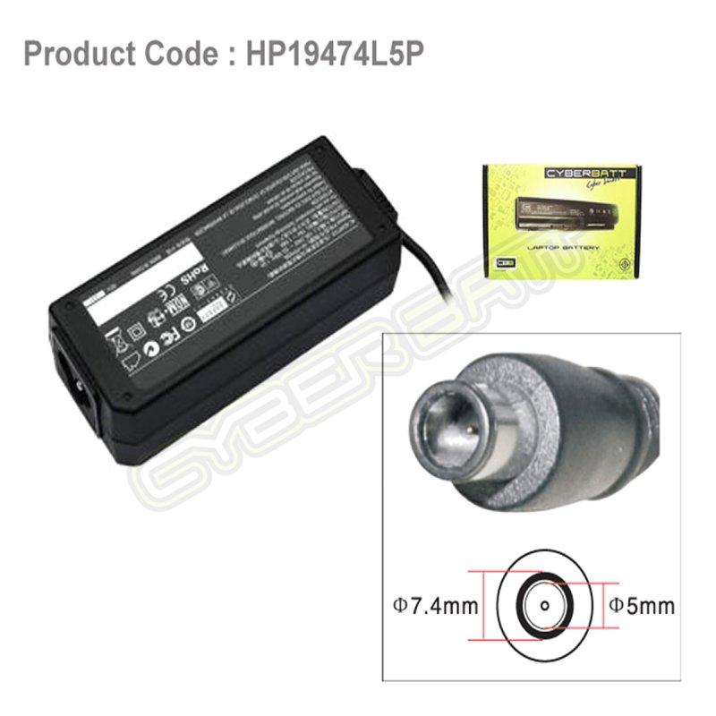 Adapter HP 19.0V-4.74A : 90W (7.4*5.0*12 mm with pin) Cyberbatt