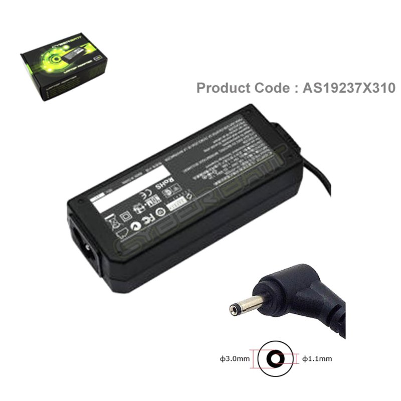 Adapter Asus 19.0V-2.37A : 45W (3.0*1.1*10 mm) Cyberbatt
