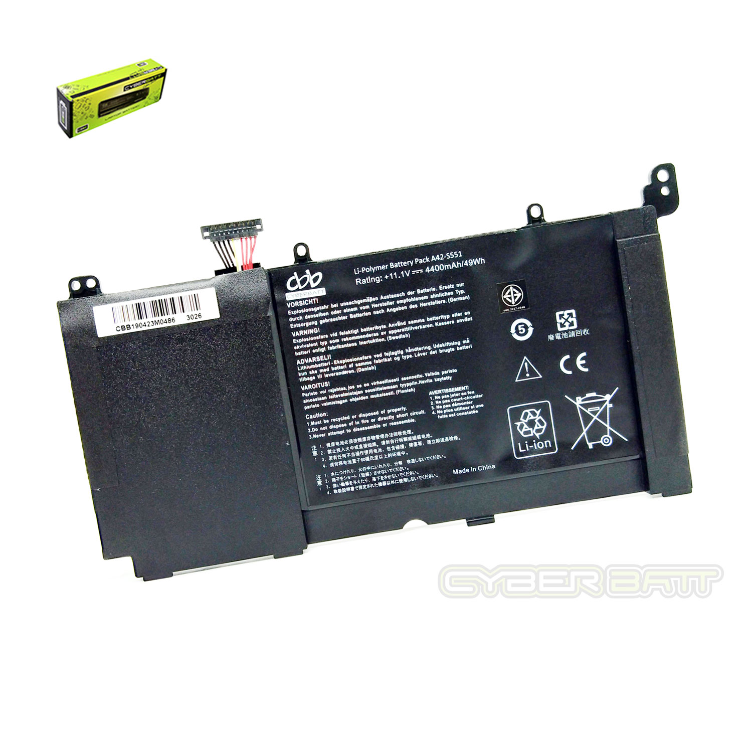 Battery Asus Vivobook K551 K551L : 11.1V-4400mAh/49Wh Black (CBB)
