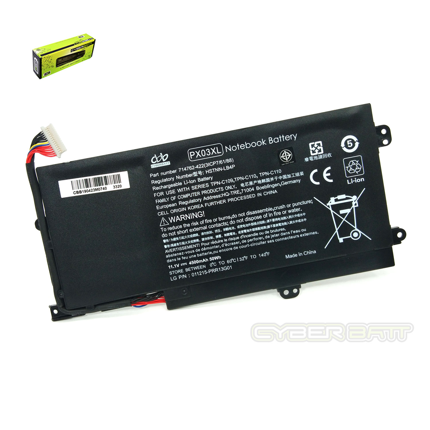 Battery HP Envy 14 Sleekbook PX03-3S1P : 11.1 V- 4500 mAh 50Wh Black (CBB)