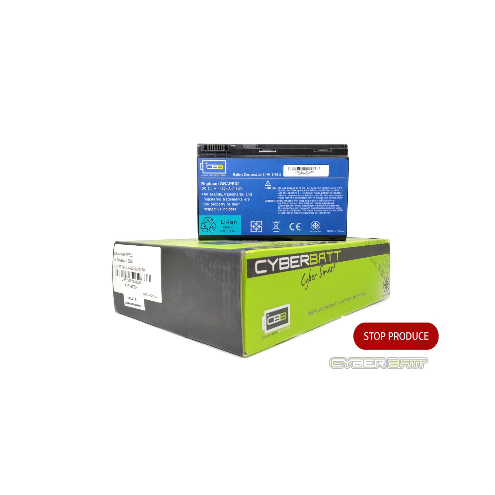 Battery Acer Travelmate 5520 : 11.1V-4400mAh Black (CYBERBATT) 