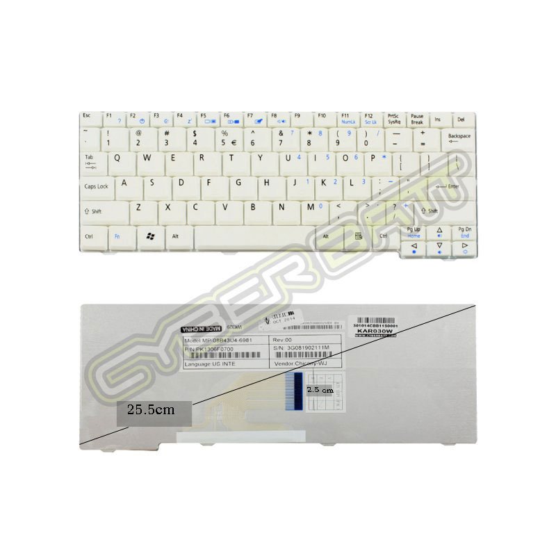 Keyboard Acer Aspire One D250 White US 